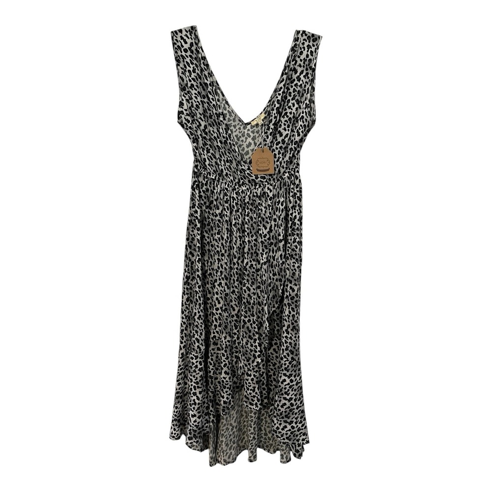 Kori America Faux Wrap Animal Print Sleeveless Irregular Hem Women's Large Dress